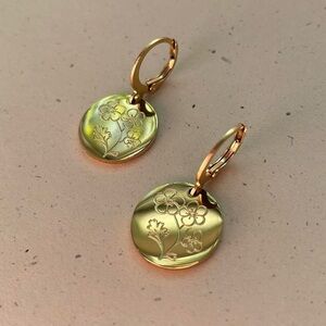 Gold Hawthorn Flower Charm Hoops